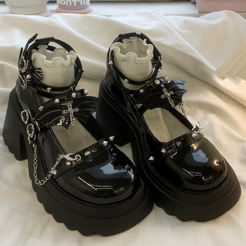 Fashion Spring Chunky Mary Jane Shoes for Women Round Head Shallow Mouth Rivet Waterproof Platform Anti-slip Wear-resistant High Heels