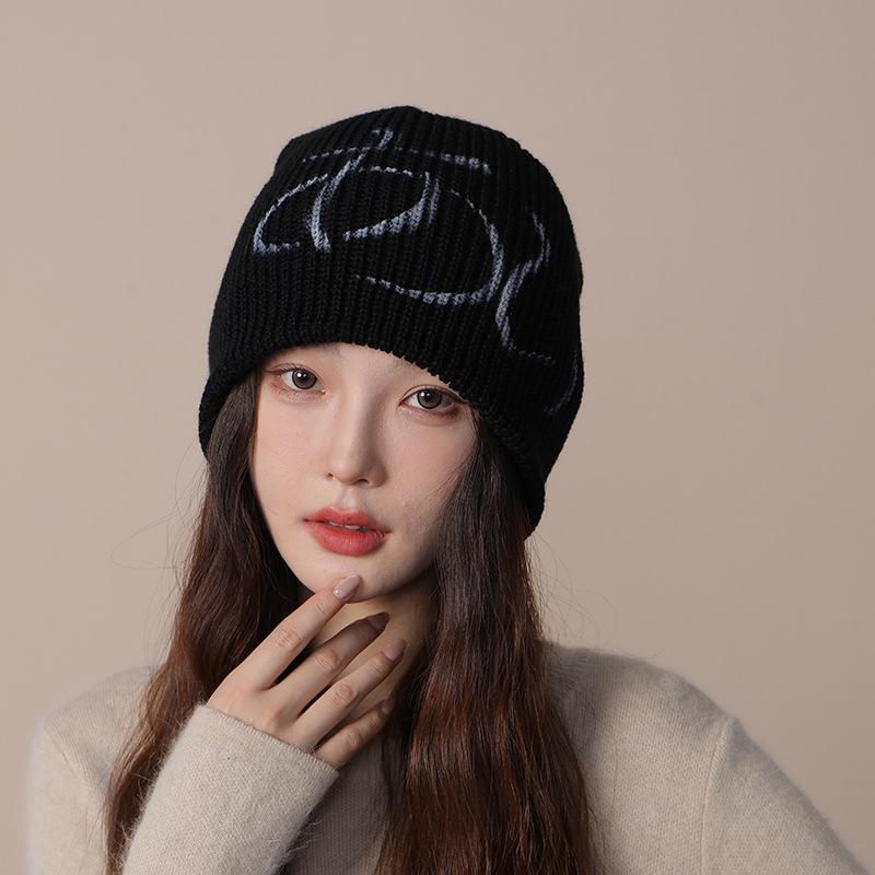 Japanese Y2k Hot Girl Hat Female Letter Knitted Hat Street Retro Woolen Hat Autumn and Winter New Warm Cold Hat for Men