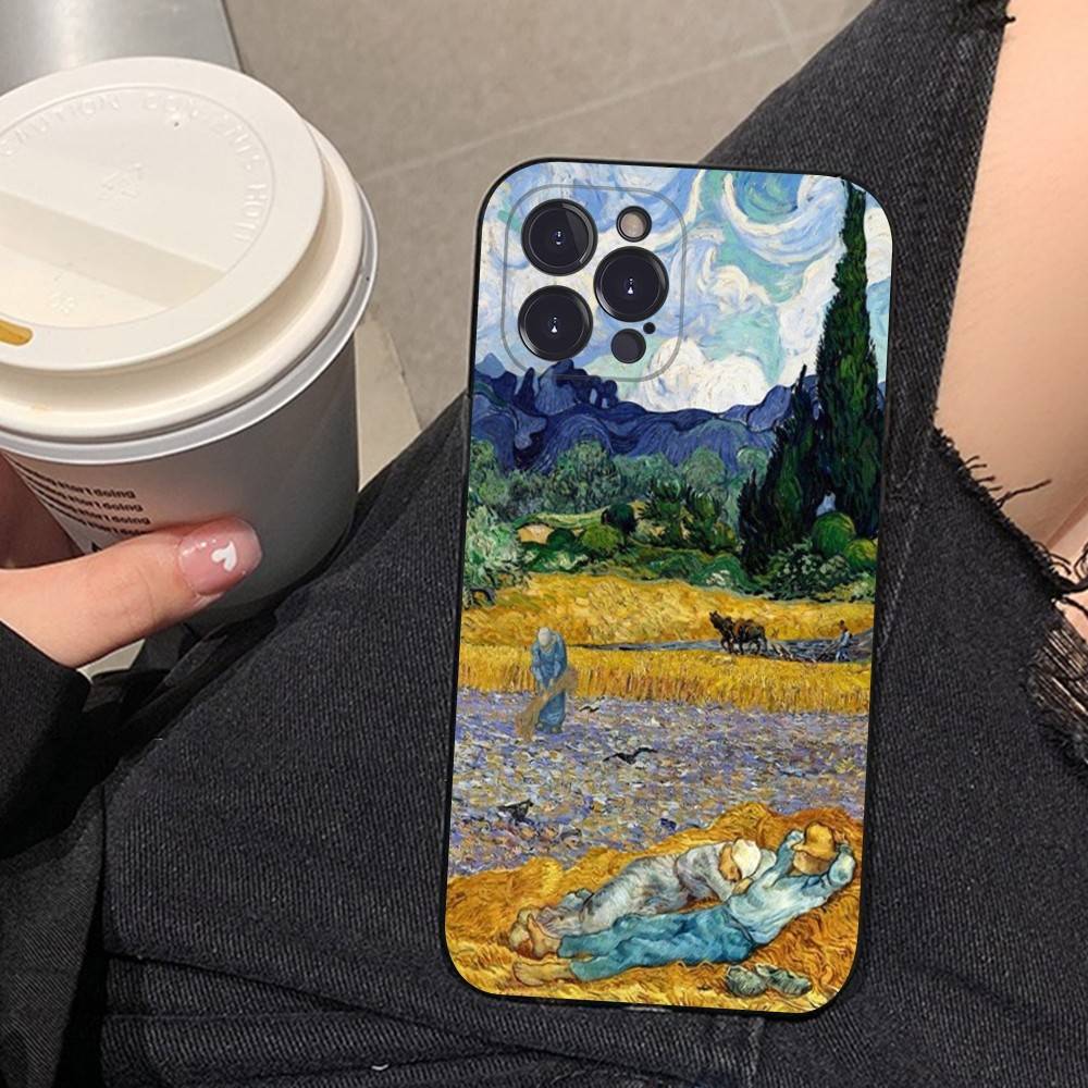 Art Vincent Van Gogh Phone Case For iphone 16 15 17 13 14 12 11 Pro Max Plus Black Shell Cover Case
