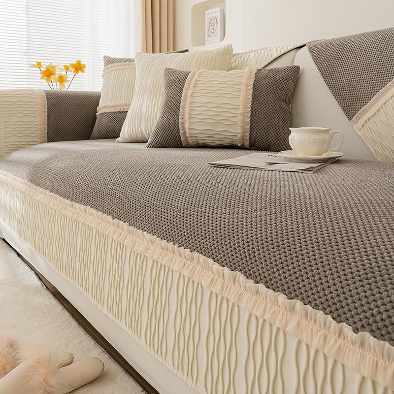 New French Cream Style Sofa Cushion Four Seasons Universal New Non-Slip Leather Sofa Cushion Sets Cover Cloth