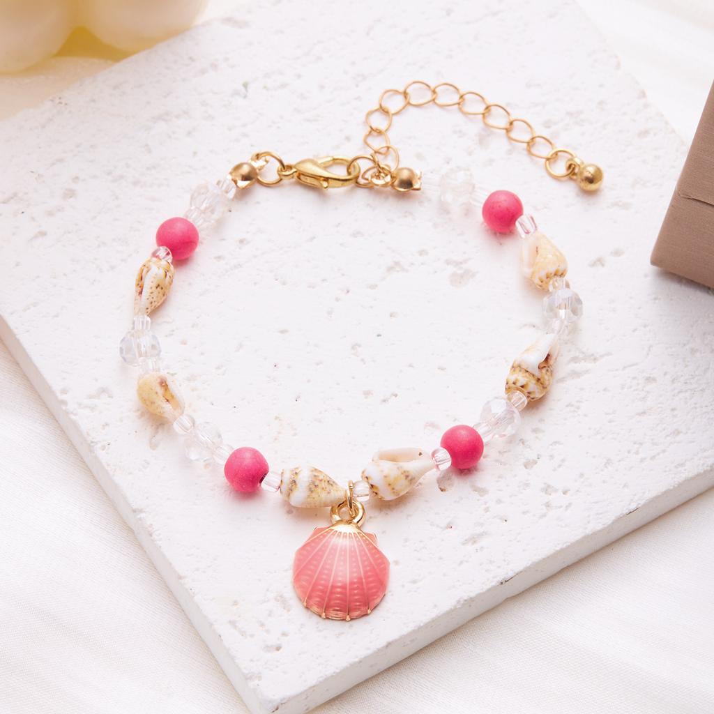 Trendige blaue Reiskorn-Kettenarmbänder für Damen Böhmisches Seestern-Muschel-Armband Sommer Strand Einfacher Schmuck Geschenke