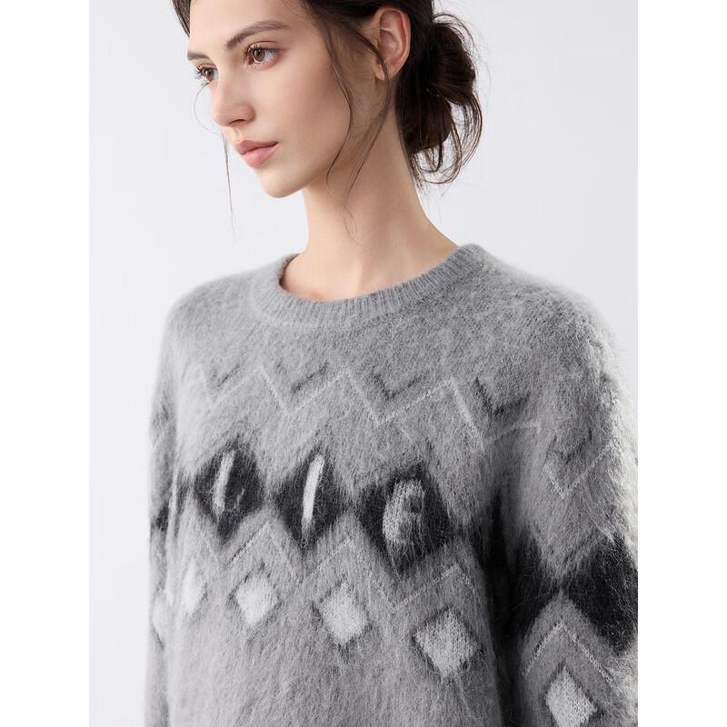 ELLE Women's Lambswool Mohair Jacquard Sweater