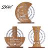 Natural Wood Perpetual Calendar Wooden Calendar, Manual Rotating Desk for Home Office Creative Gift Decor, Date Month Week Display Desktop Ornament