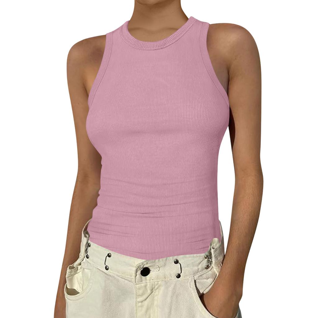 Damen Sommer Mode Lässig Farbe Rundhals Ärmellos Oberteil Enges Tanktop