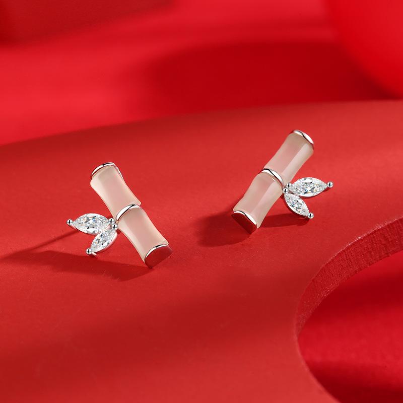 Bamboo Stud Earrings Female Mori Temperament Versatile Earrings National Style Retro Earrings