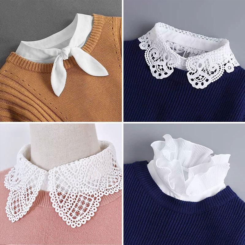 White Stylish Fake Collar Detachable Blouse Dickey Collar Half Shirts Faux False Collar for Women and Girls