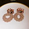 Flower pearl circle earrings, French retro medieval vintage earrings fashion light luxury earrings