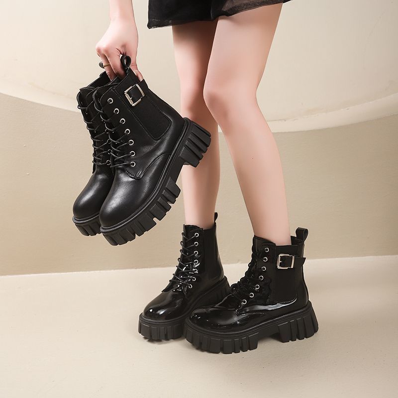 Versatile Locomotive Boots Fashion Martin Boots Women's 2025 Autumn and Winter New British Style Handsome Thick-soled Wedge Heel Short Boots