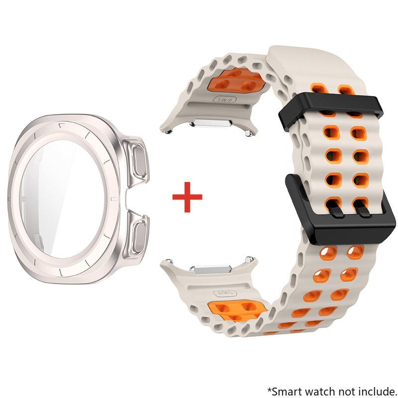 Glass+Case+Band For Samsung Galaxy Watch Ultra Strap 47mm Sport silicone Bracelet for Galaxy Watch Ultra 7 47 Strap Accessories