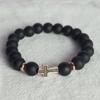 Men's Rose Gold Cross Onyx Gemstone Rosary Bracelet
