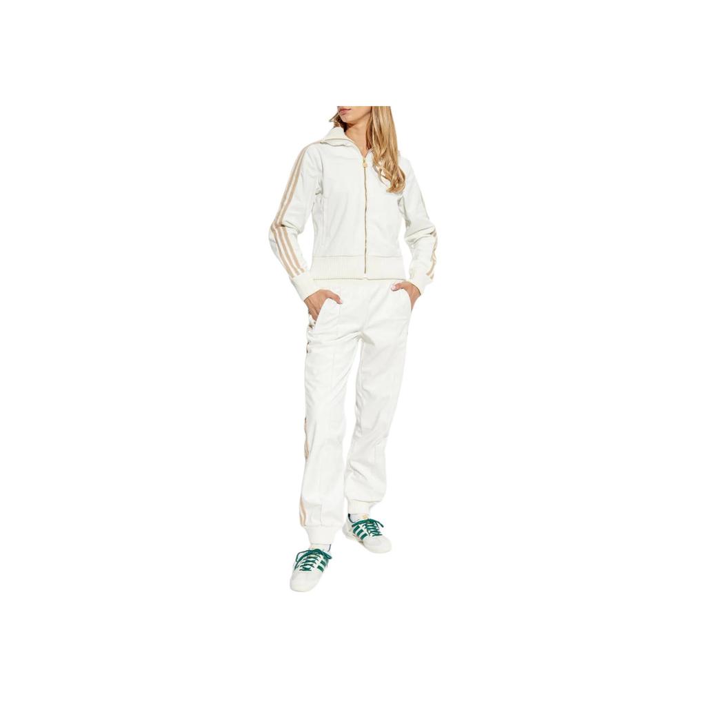 Adidas Originals Logo Embroidered Striped Zip-Up Long Sleeve Stand Collar Jacket Women jackets White IX1057