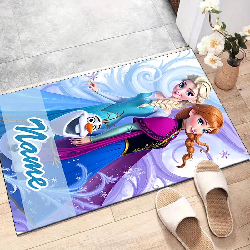 Custom Frozen Mat Personalized Name, Polyester Washable Indoor Entryway Rug, Gift for Christmas, Easter, Thanksgiving Day