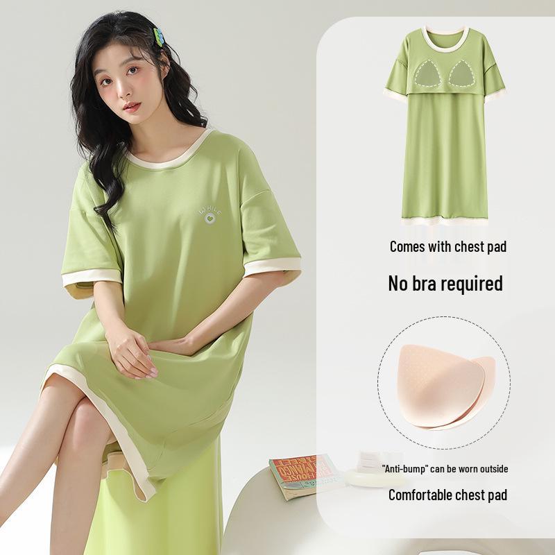 

Женская мультяшная хлопковая ночная сорочка с бюстгальтером - с коротким рукавом, летняя пижама в стиле 2024 года L