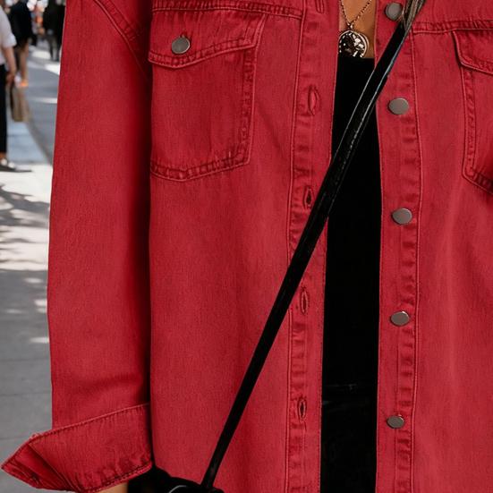 Women's Oversized Denim Jacket Button Up Distressed Jean Jacket Long Sleeve Frayed Hem Shacket Casual Fall Outfits