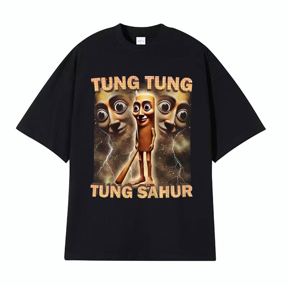 Tung Tung Tung Sahur Funny Baseball Bat Meme Tshirts for Men Vintage 90s Humor T Shirts Unisex High Quality Tshirt Streetwear