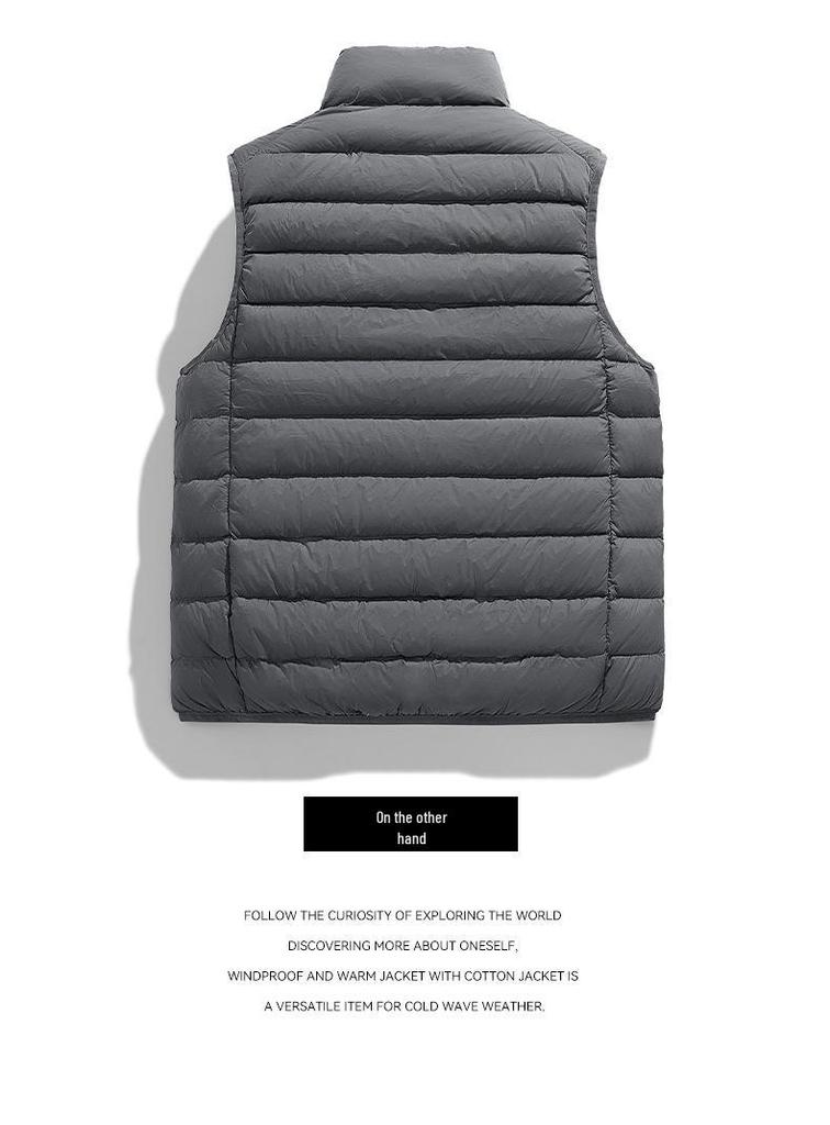 Men's Lightweight Winter Down Vest, 90% Insulated with Stand Collar, Short Fit for Sports, Group Purchase & Custom Printing Available