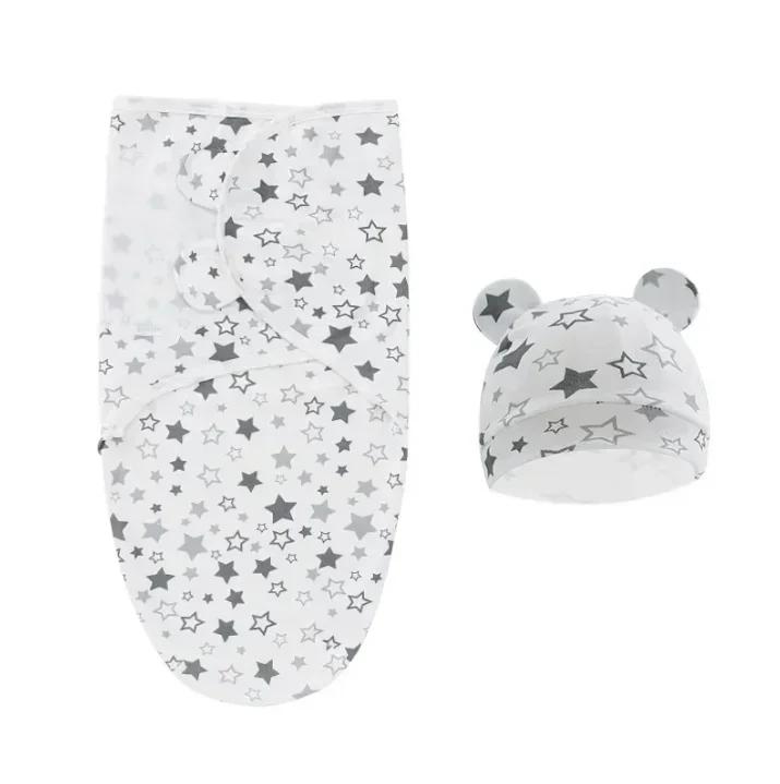 Baby Baumwoll-Swaddle-Decke 0-6 Monate Neugeborenes Anti-Schreck-Fotografie-Decke Wickeltuch Mützen-Set Anti-Strampeln Steppdecke Neugeborenen Geschenke