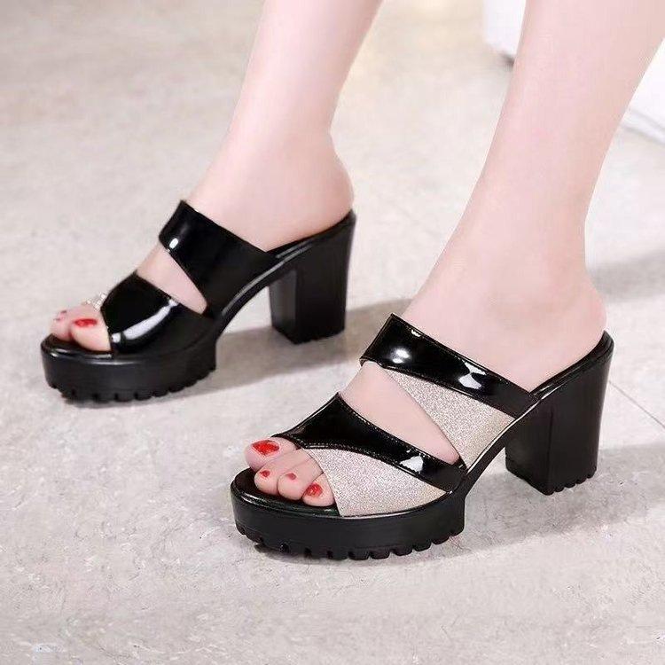 Cool slippers summer wear non-slip new fish mouth shoes high heel thick heel sandals waterproof table shoes