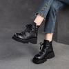 Johnature Genuine Leather Retro Wedges Short Boots With Side Zipper Thick Soled Versatile Women's Boots