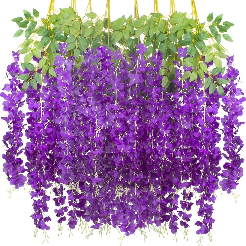 12Pcs Wisteria Flowers Artificial Wedding Simulated Green Plants Eucalyptus Orchid Grass Artificial Flower for Decoration Wedding