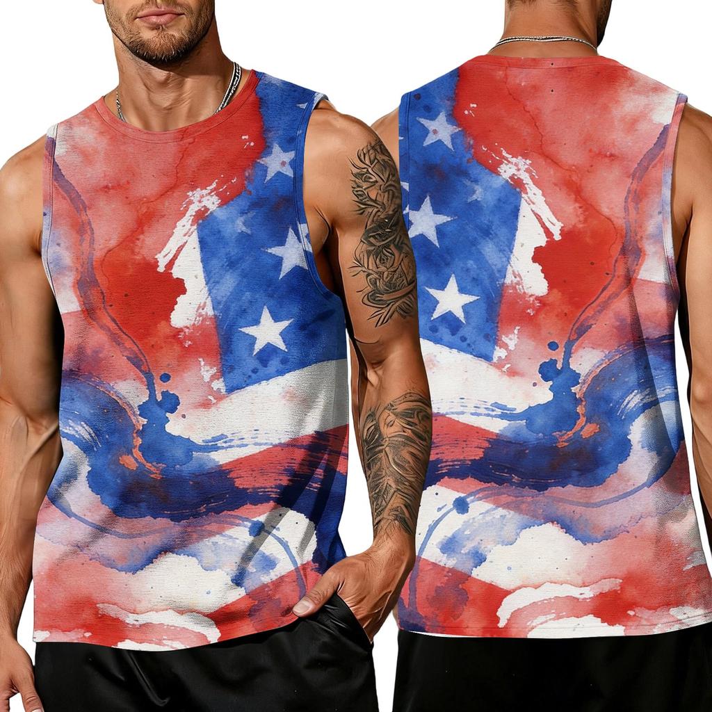Mens Sleeveless Casual Tank Top with Abstract Paint Print Athletic Fit Breathable Lightweight Sports Vest for Summer Workout Gym Training