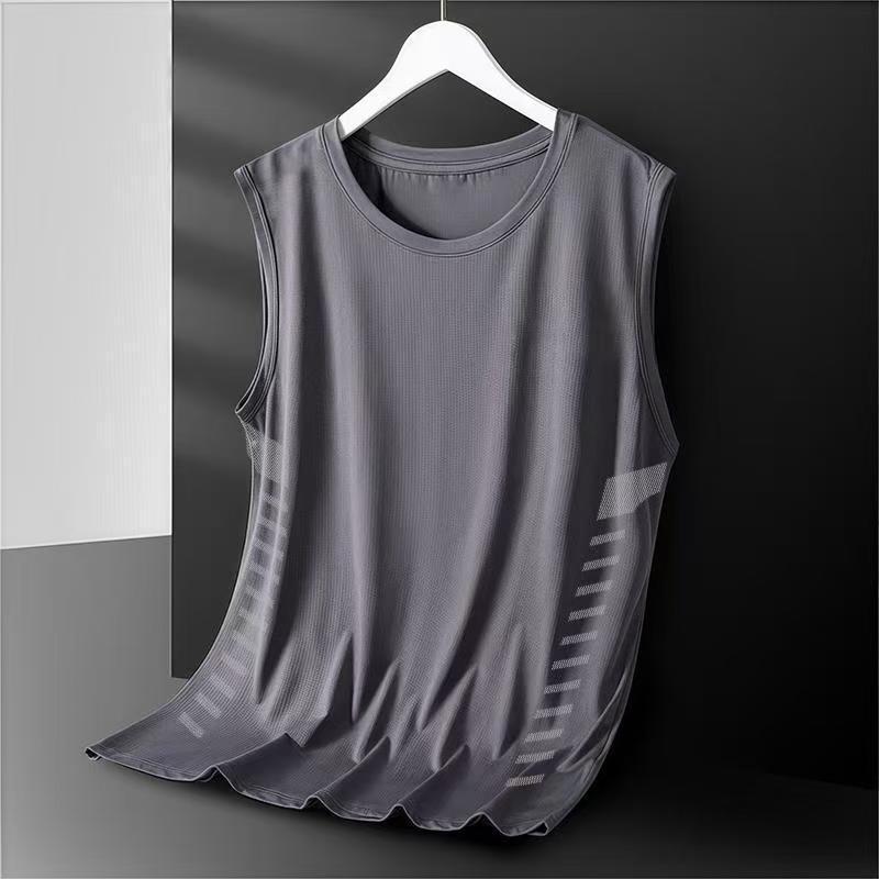 Men's Plus Size Ice Silk Sleeveless Quick-Dry Crew Neck Tank Top - Casual Loose Summer Sportswear