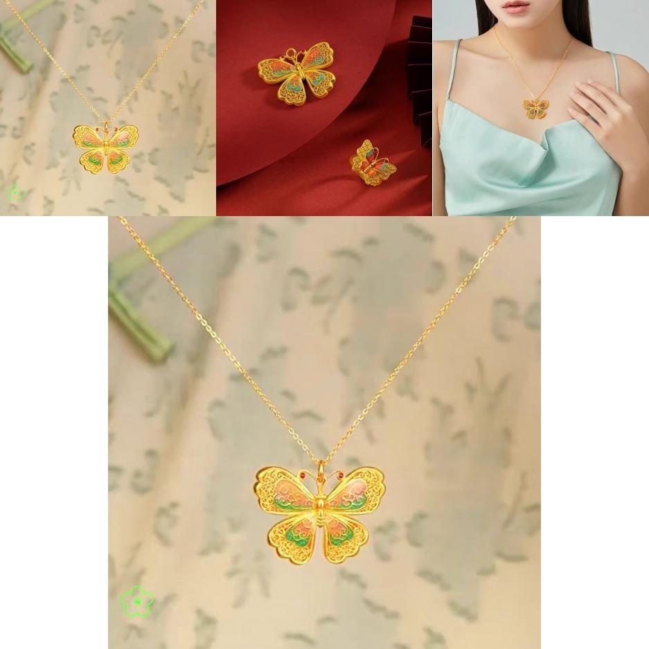 Beautiful Flower Silk Enamel Butterfly Jewelry Set Featuring Adjustable Ring Design