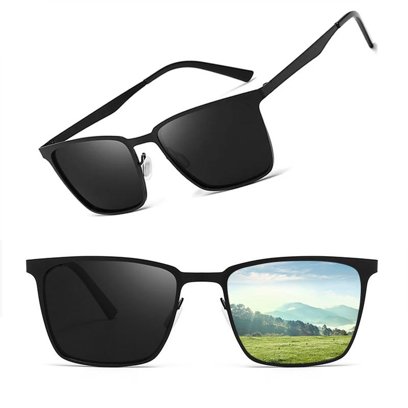 Non-polarized Classic Rectangle Sunglasses Men Night Vision Driving Sunglasses Fashion Square Spring Hinge Driving Cycling Eyewear