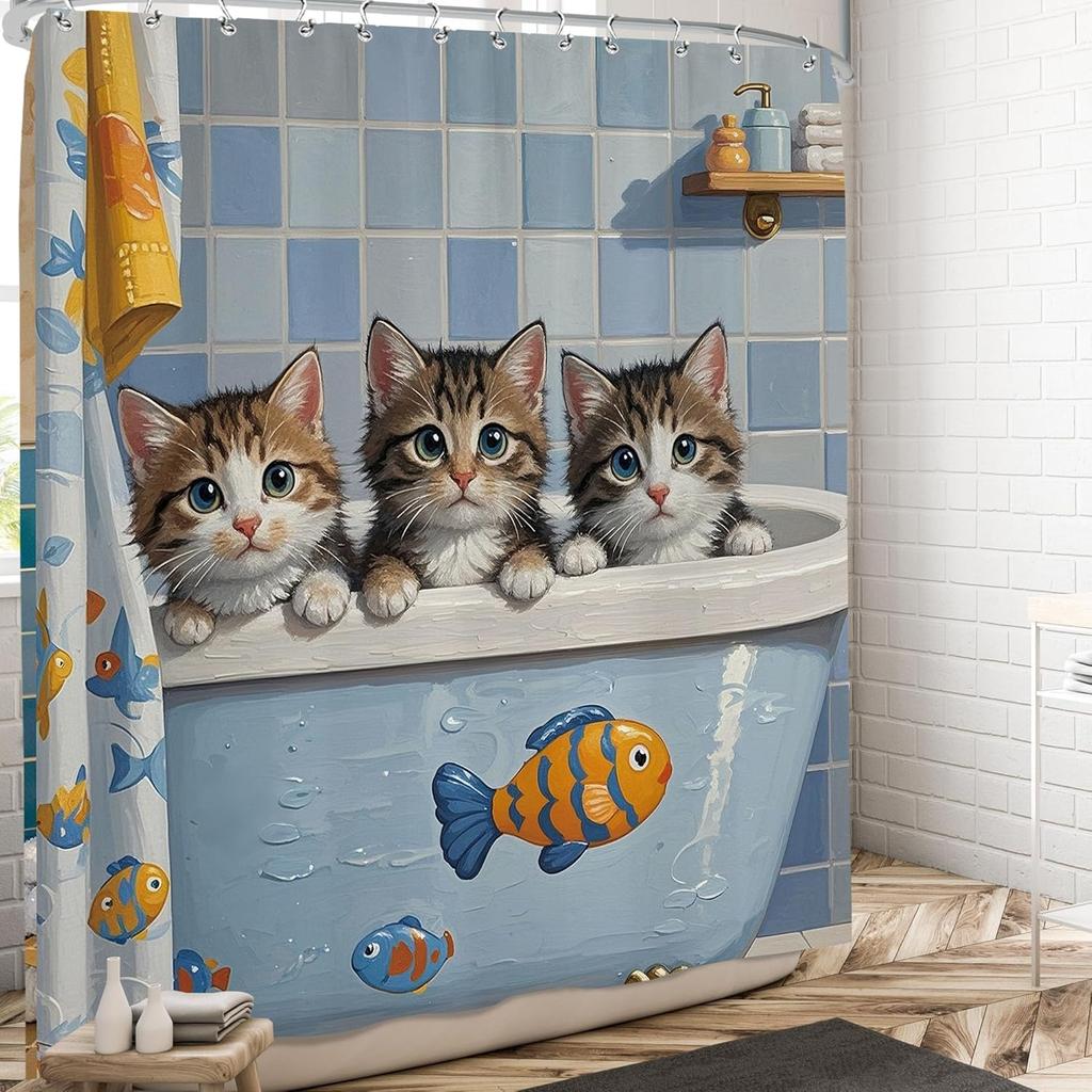 Cute Dog Shower Curtain Funny Animal Shower Curtains Set Fun Puppy Cartoon Teddy in Bathtub Flower Rustic Country Daisy Boys