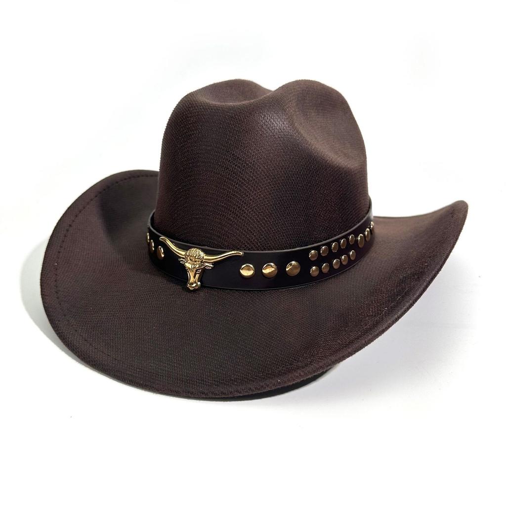 Western Cowboy Hat Men And Women Ethnic Style Jazz Hat Cow Head Belt Accessories Top Hat