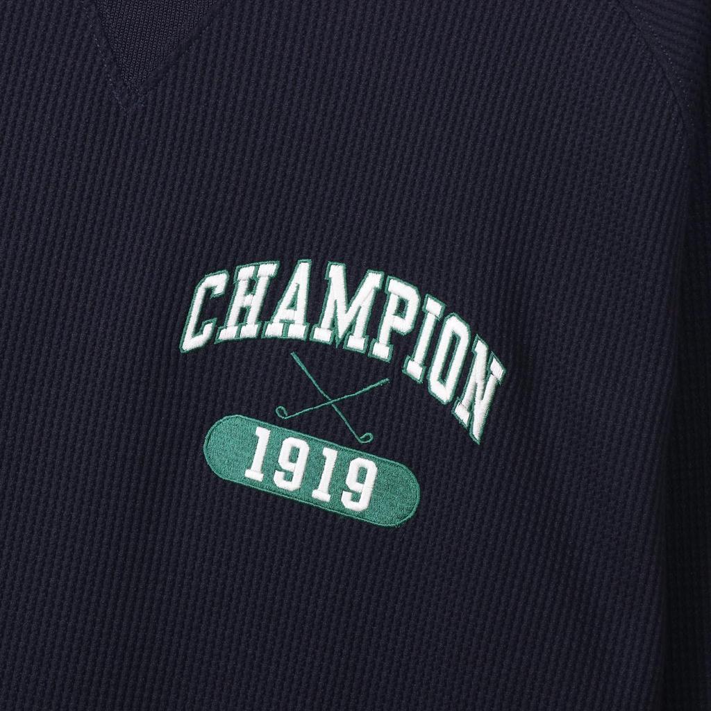 Long Sleeve Long UV Quick Heat Graphic Logo Long Sleeve Mock Neck Golf Navy [Champion] T-Shirt, Sleeve, Protection, Drying, Retention, Print, Shirt,