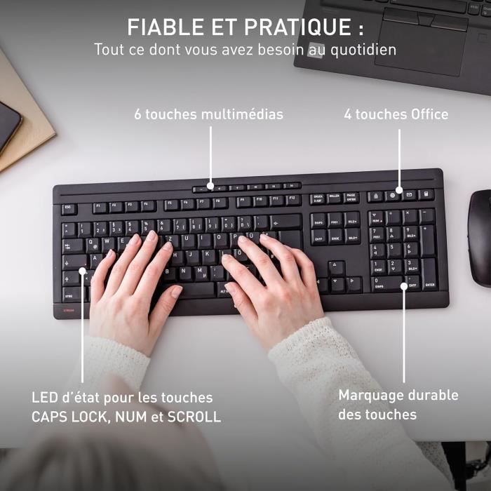 Ensemble clavier et souris sans fil - cherry - stream desktop - 2.4 ghz - qwerty - antidérapant