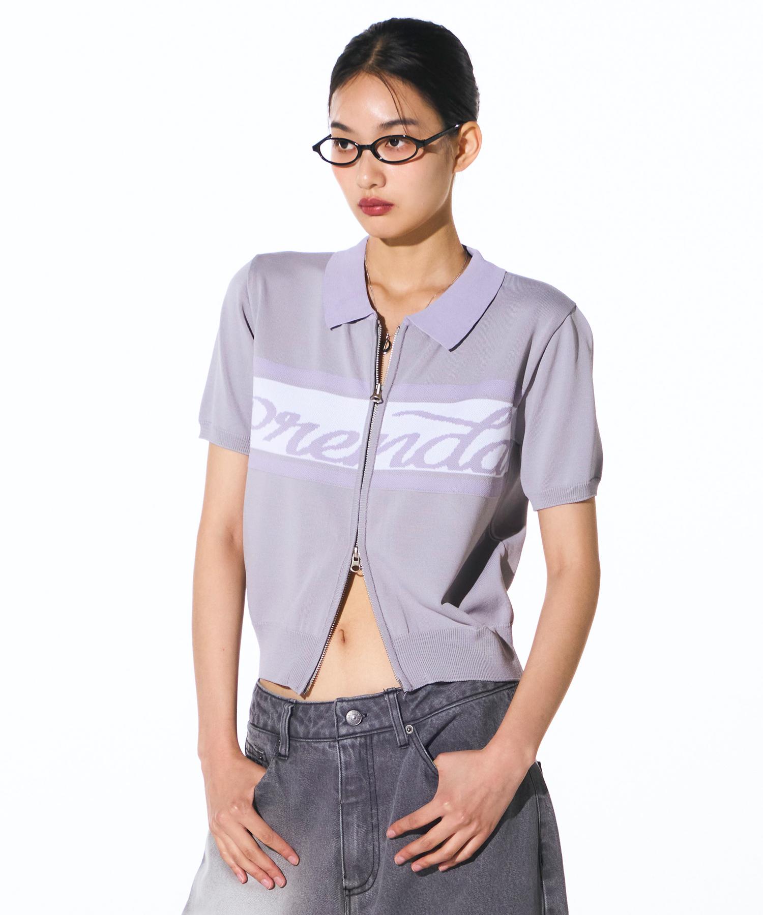 Prenda Jacquard Collar Zip-Up Knit Gray Reference/Free