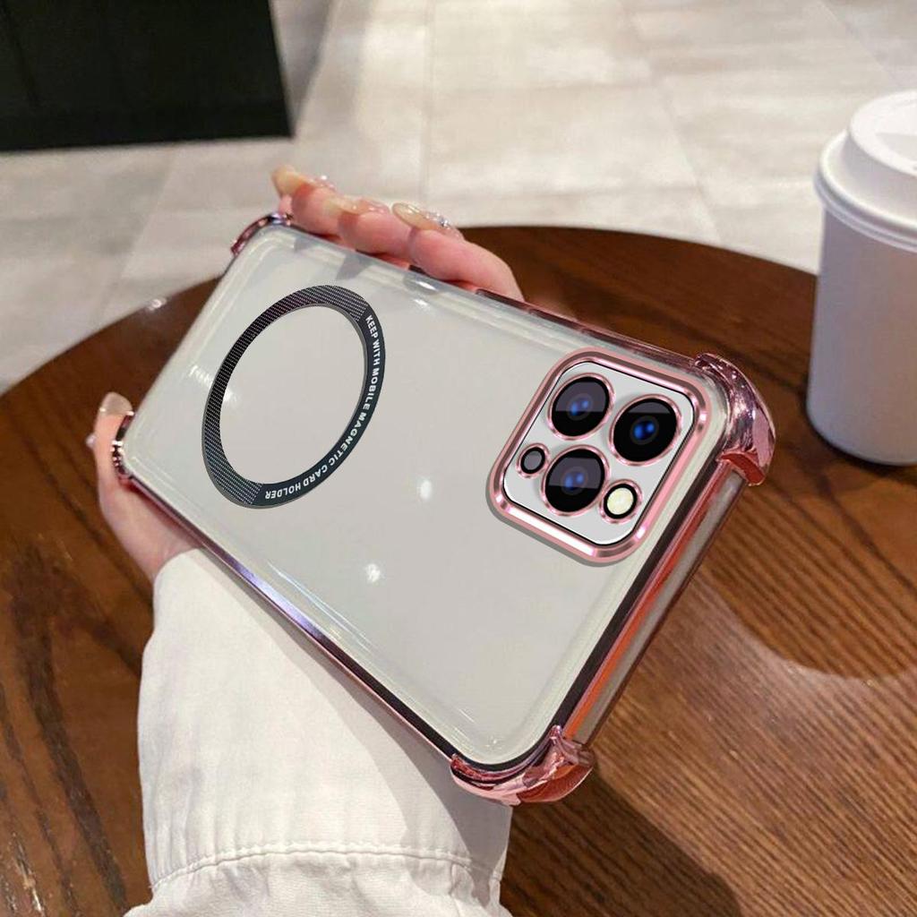 Case for iPhone 16 ProMax,16 Pro,15 ProMax,15 Pro,14 ProMax,14 Pro,13 ProMax,13 Pro Clear Magnetic Casing Electroplated Lens Frame Phone Cover