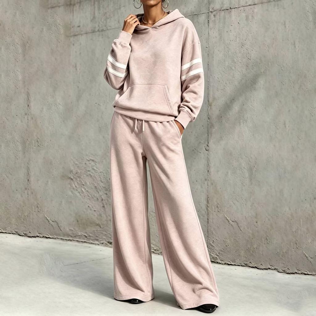 Women's Two Piece Outfit Hooded Sweatshirt Wide Leg Pants Casual Sporty Set