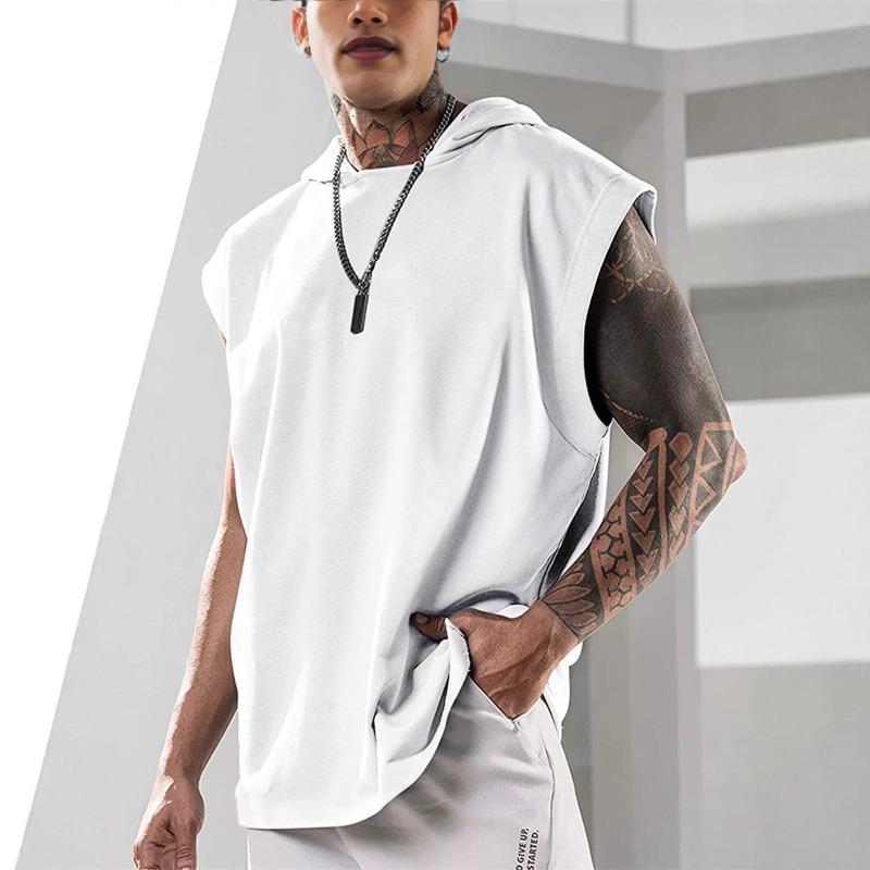 Mens High Quality American Style Loose Hooded Sleeveless Fitness Sports Tank Top M