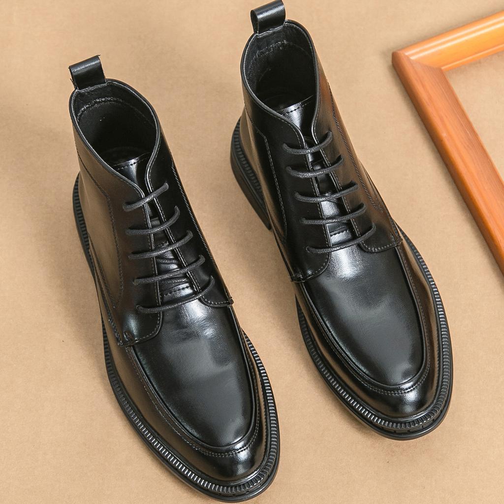 Classic Designer Leather Men Boots Oxford Pointed Toe Luxury Middle Ankle Short Leather Boots Men Fashion Business Dress Shoes