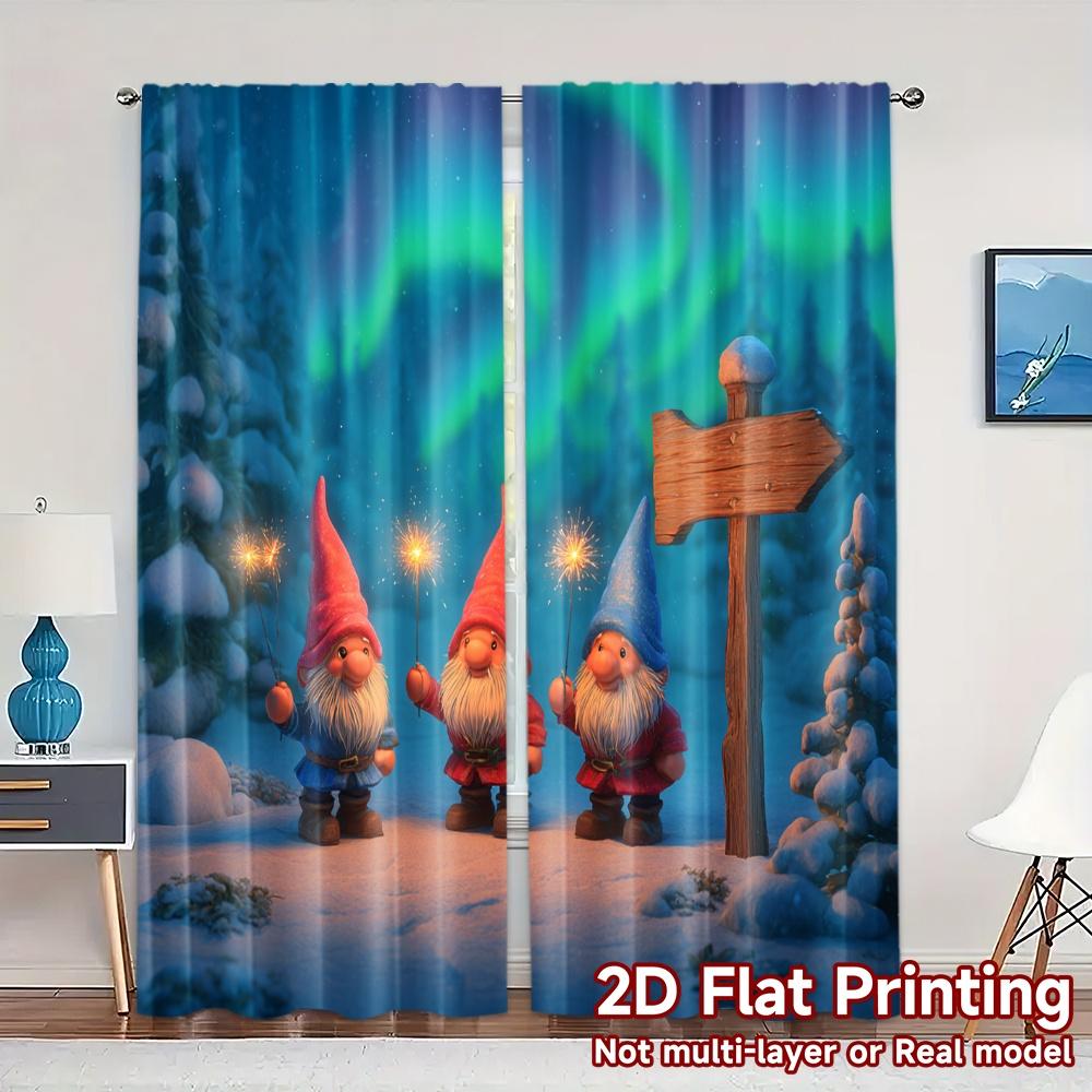 

Set Of 2 Modern Flat Printing Jit Curtains Without Rod Gnome Gathering Minimalist Versatile Fabric All Curtain Polyester W100*H70(CM)-Rod Pocket&1PCS