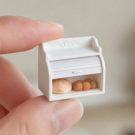 Miniature Cabinet with Breads, Tiny Rolling Shutter Cabinet, Realistic Mini Breads, Pretend Play Toys Furniture for 1/12 Scale Doll Mansion