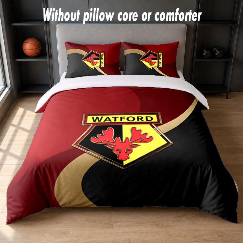 Watford Football Design Bed Bedding Set 1 Duvet Cover + 2 Pillowcases Soft Breathable Household Bed Linens