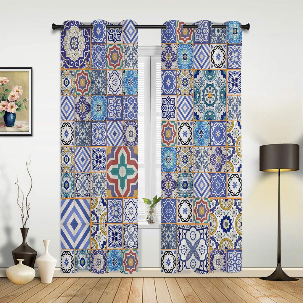 Ethnic Style Abstract Flower Curtains Bedroom Living Room Drapes Kitchen Children Window Curtain Home Decor Bohemian Polyester Washable Great Ready