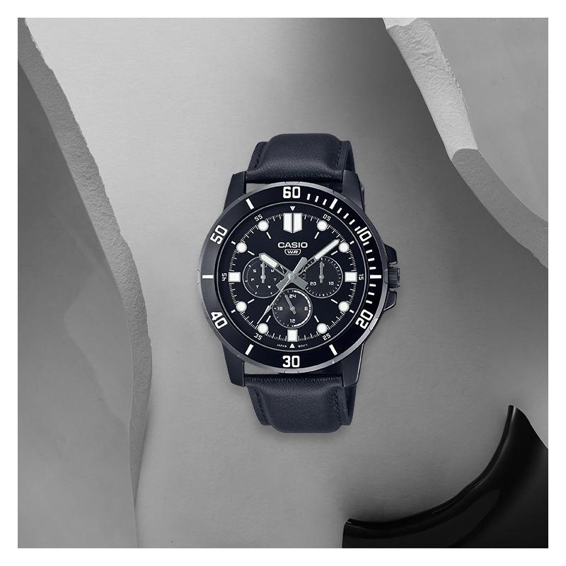 Casio STANDARD Series Classic Simple Exquisite Fashion Black Waterproof Quartz Movement Leather Strap Japanese and Korean Watch Men's MTP-VD300BL-1E