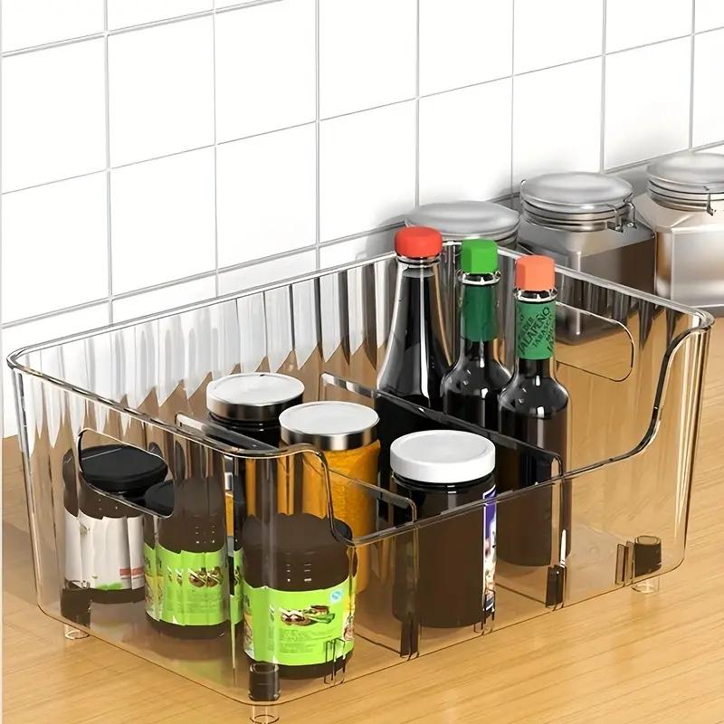 Clear Plastic Seasoning Storage Box with Adjustable Divider Transparent Divided Cosmetic Food Storage Box Detachable Spice Rack