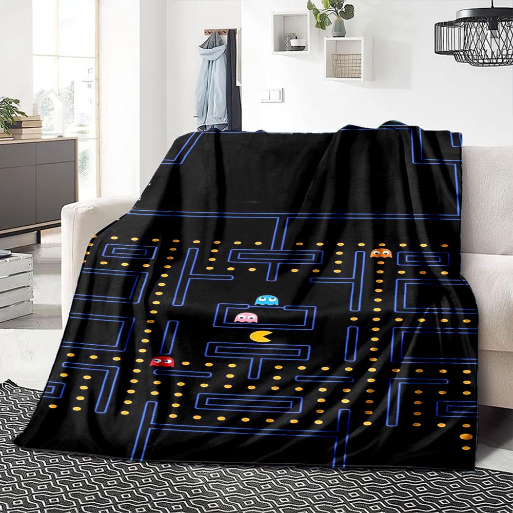 1Pc Pacman Classic Gameplay Blanket For Couch Bed Plush Cozy Fuzzy Blanket Super Soft Warm Blankets For Fall And Winter 091889