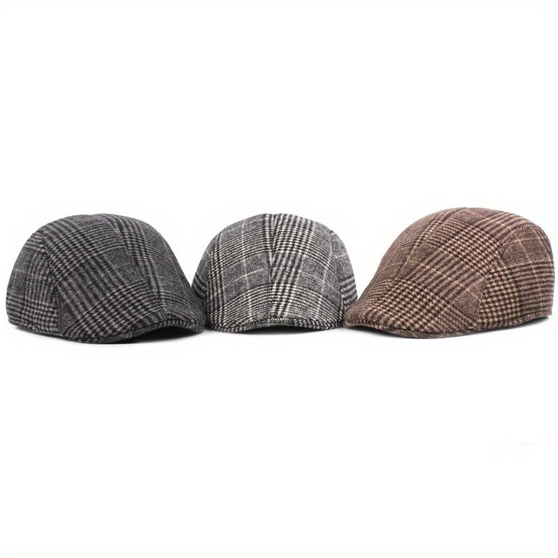 Vintage Plaid Flat Cap Unisex Lightweight Beret Newsboy Hats Classic British Style Duckbill Cap for Women & Men