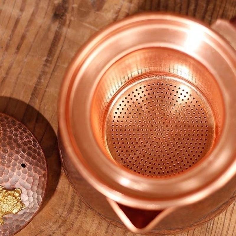 Pure Copper Vintage Boiling Tea Pot Home Use with Strainer Roasted Tea Canister Handmade Tea Separation Side Handle Pot