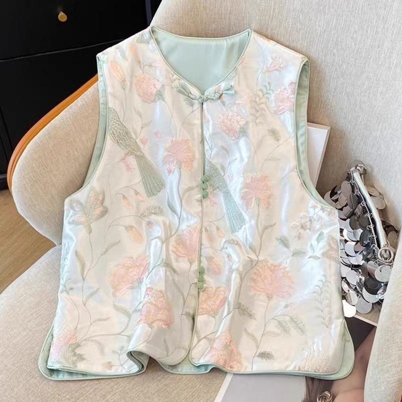 Super good-looking vest disc buckle embroidered vest vest sleeveless top vest female spring