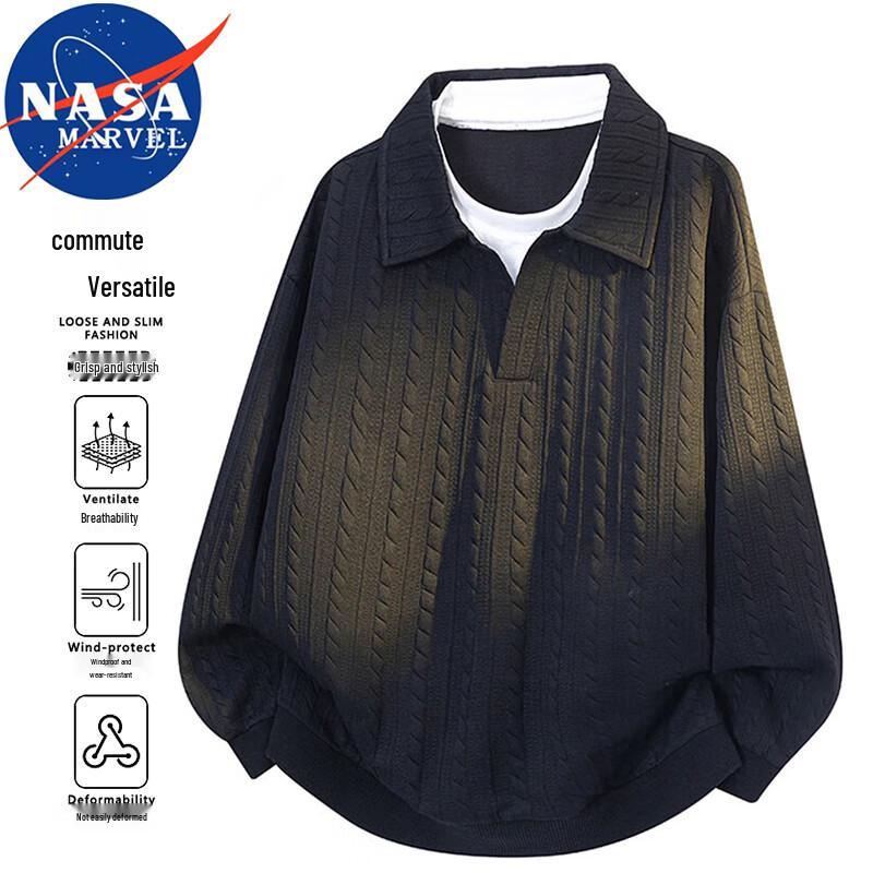 NASA MARVEL Men's Faux Two-Piece Lapel Sweatshirt