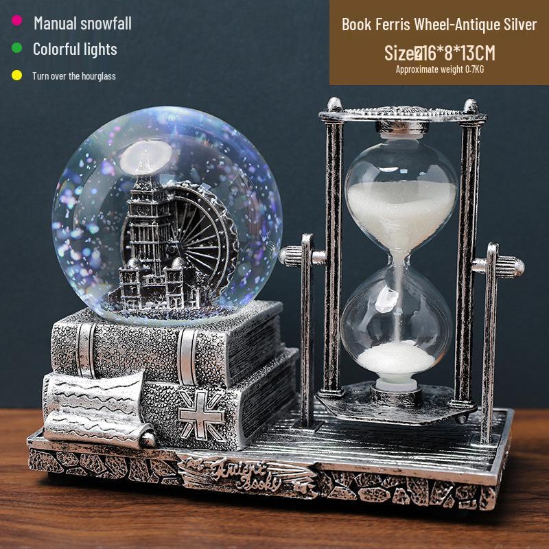 Creative Luminous Eiffel Tower Snow Globe Music Box - Retro Desktop Decoration