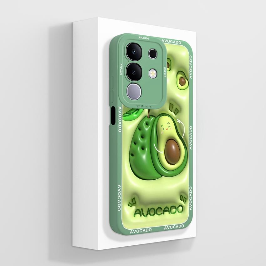 For Vivo T4x T2x T1x V27 V23 Pro V21 V21E V23 V23E V25 V25E V27E Y19E IQOO Z10X Phone Cover Cute Avocado Pattern Liquid Silicone Shell For Vivo Casing